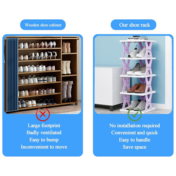 Foldable Shoe Rack (1 Pc, 8 Layers): Space-Saving, Entryway Storage
